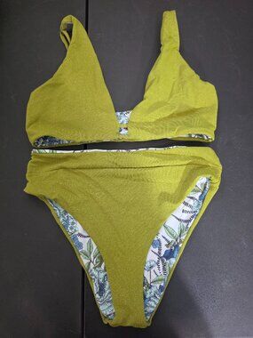 Maaji Olive Green Triangle Bikini Top (XL) and High Leg Bikini Bottom (L)